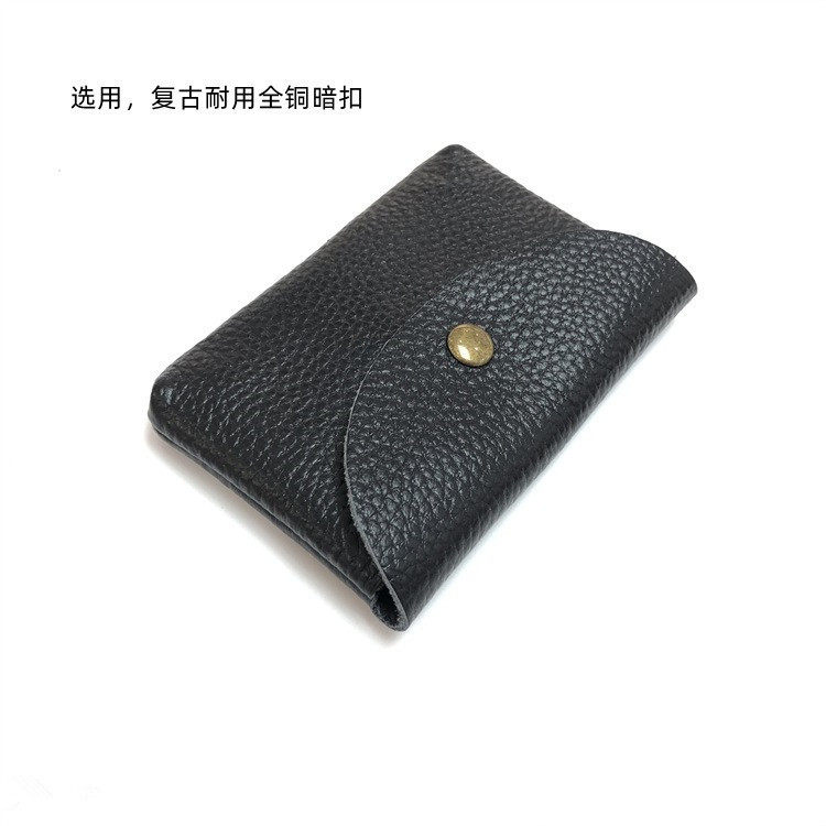 Top Layer Cowhide Fashionable Coin Bag ID Card Bag Mini Portable Litchi Pattern Genuine Leather Card Bag for Men and Women