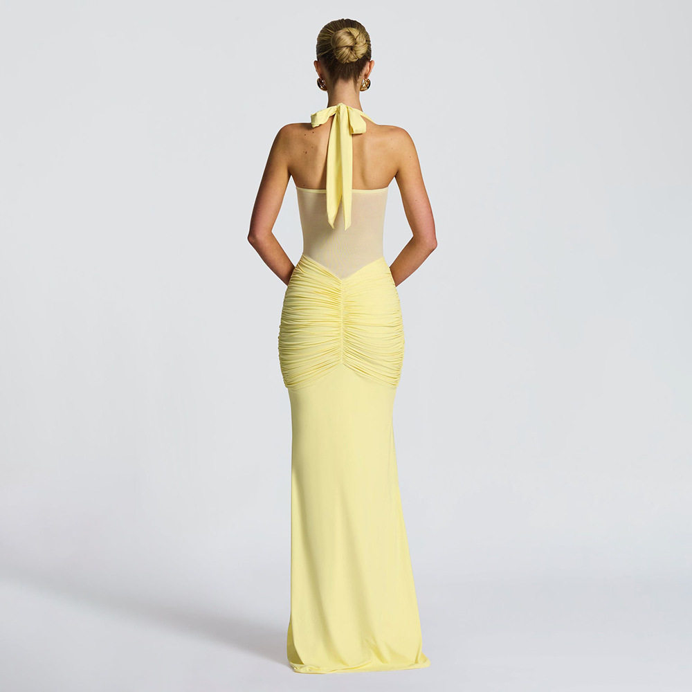 Sleeveless Bodycon Dress Solid Color Halter Neck Backless Sexy Fit Evening Wear Cocktail Party OEM Available