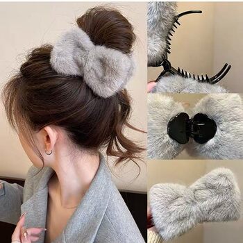 Plush Bow Bun Hair Clip for Women, High-End Back of Head Accessory, 2025 New Hairpin Hair Ornament