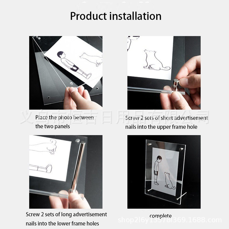 Acrylic Photo Frame A4 Transparent Crystal Table Outer Frame Business License License Plate Advertising Nail Photo Frame Square