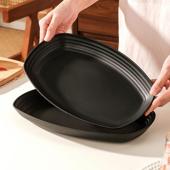 Cross-Border Rectangular Plate Household Fish Plate Restaurant Hotel Dessert Plate Plastic Plate French Fries Plate Snack Plate Black