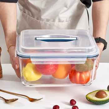 Glass Fruit and Vegetable Pickle Organizer High Borosilicate Heat-Resistant Satchel Fresh-Keeping Storage Box with Lid Sealed Box Kitchen Large Capacity