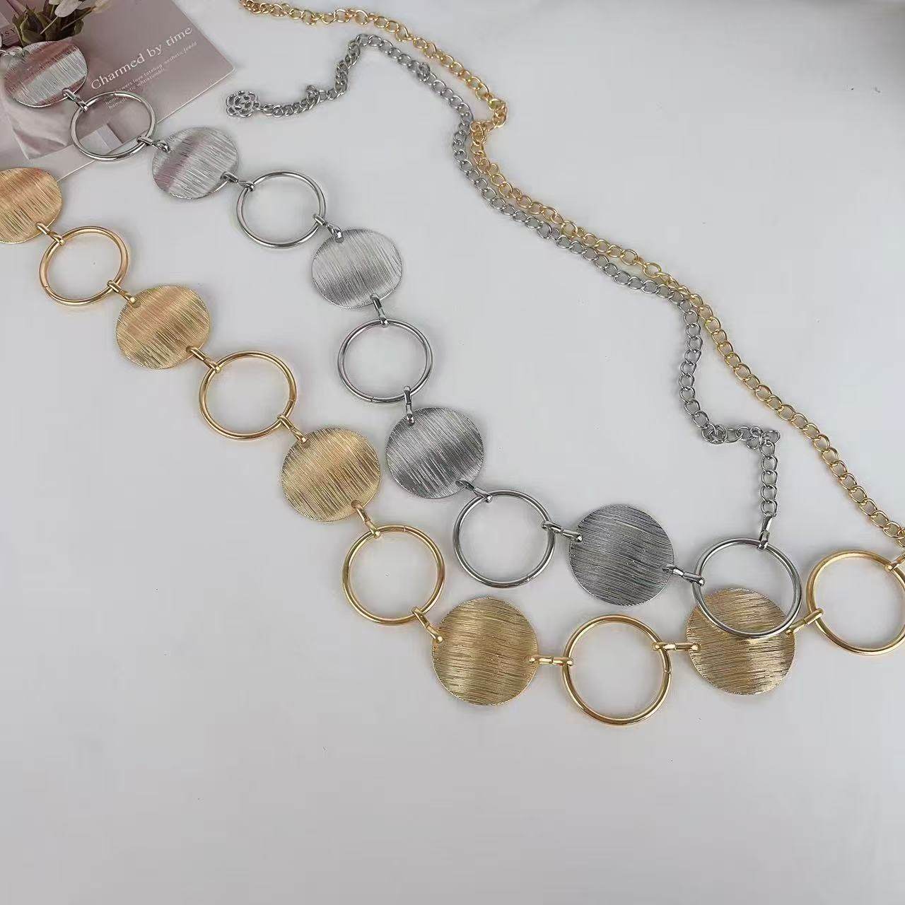 New Hot Selling Personalized Geometric Ring Splicing Metal Waist Chain for Women Hip-Hop with Skirt Hollow Body Chain Accessories