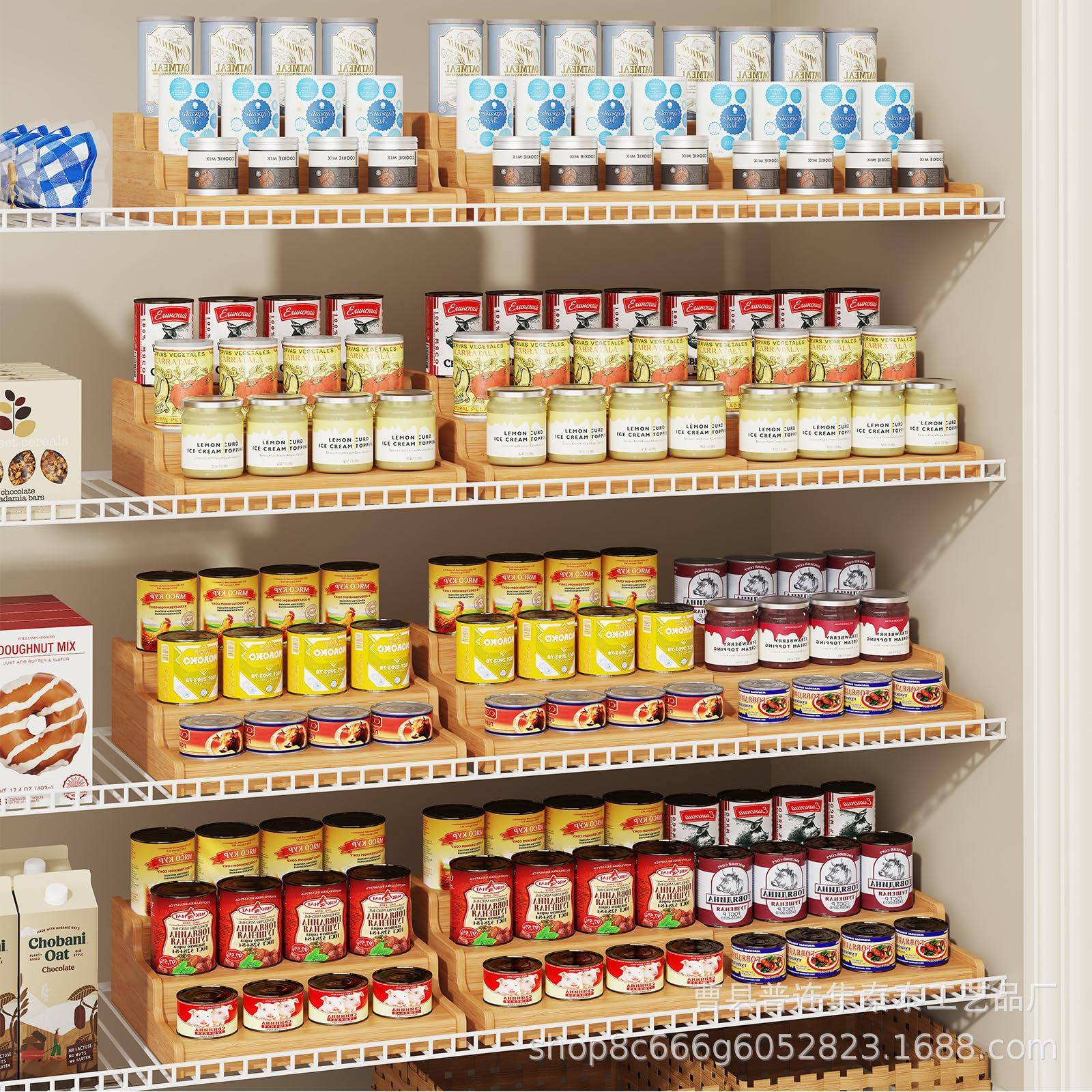 Bamboo Expandable Can Rack Pantry 3-Layer Adjustable Can Rack Cabinet Soda Storage Rack