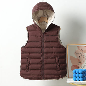 Cross-border autumn and winter new lightweight down jacket vest women's short hooded seamless adhesive warm vest fashion contrast color
