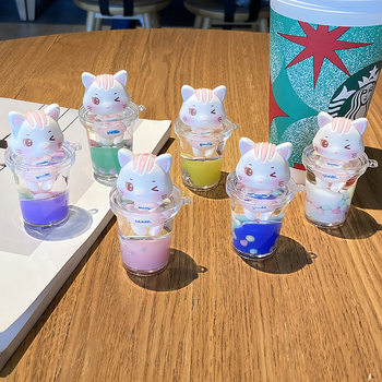 Drift Bottle Cute Cat Jelly Beans Liquid Oil Flow Sand Bottle Bag Pendant Keychain Wholesale Keyring Creative