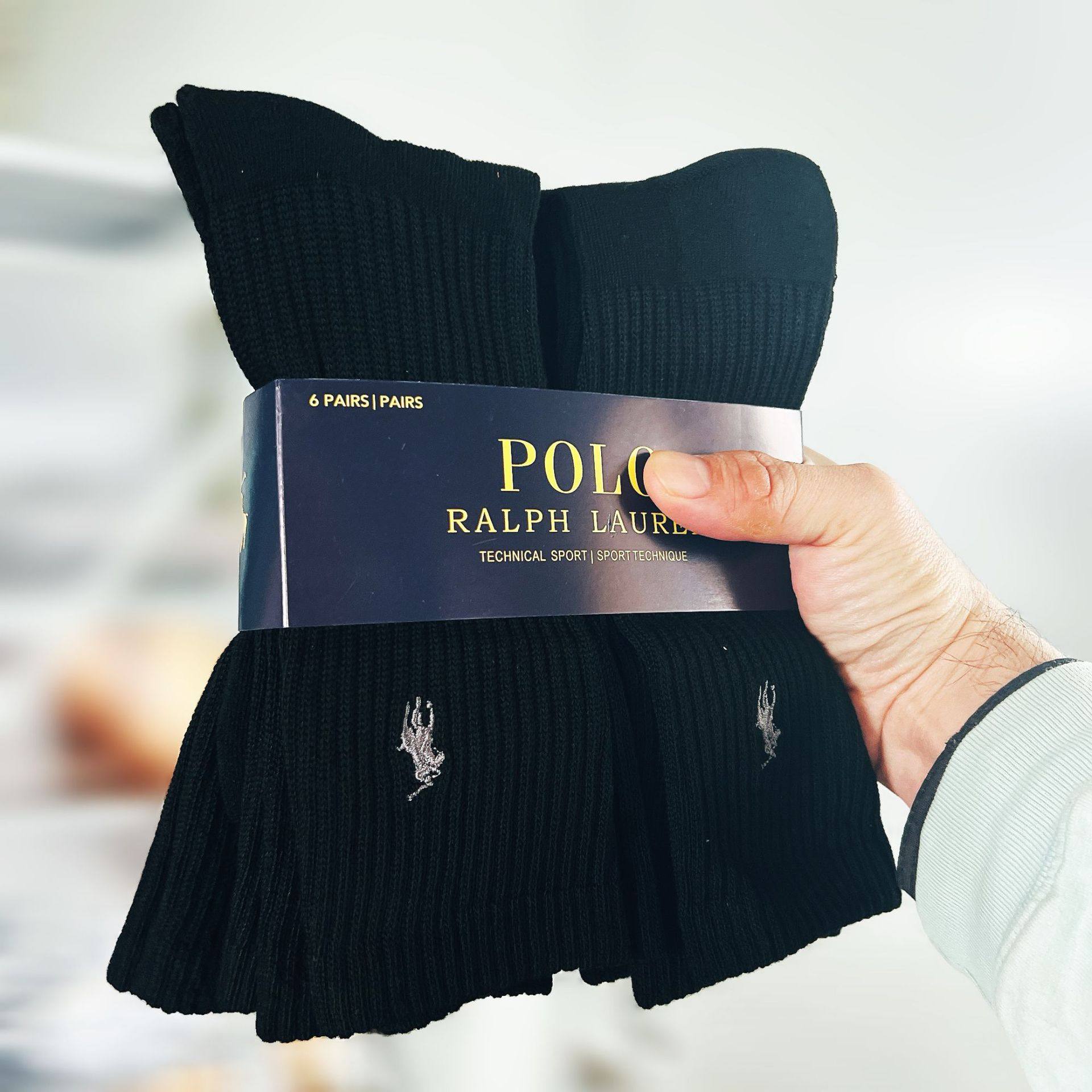 POLO Raff men's socks pony quick-drying polyester-cotton high-tube towel bottom sports casual socks men's sports black and white socks