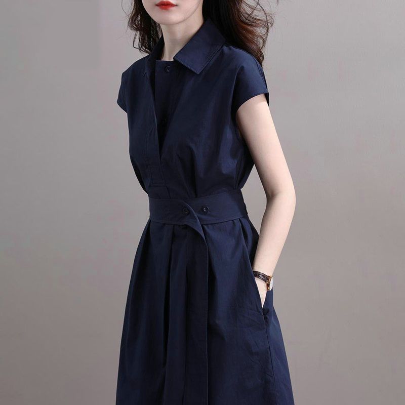Shirt Dress Waist Defining Slimming Elegant French Design Chic Casual Wear for Women Wholesale Available