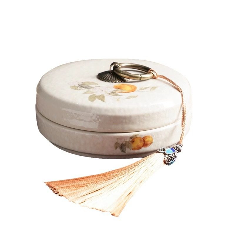 Epiphyllum and Persimmon Ceramic Hot Pot Inkstone Non-dry Ink Inkstone Calligraphy Ink Double Circle Moisturizing Anti-evaporation Beginners Practice