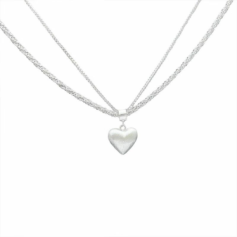Sparkling Super Flash Double-Layer Brushed Love Pendant Necklace Women's Light Luxury Niche High-End Clavicle Chain Necklace