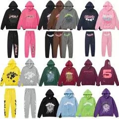 2024 New Autumn and Winter 55555 Spider Print Terry Hooded Sweatshirt American Street Casual Loose Hoodie