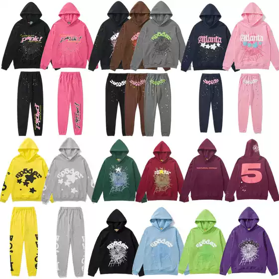 2024 New Autumn and Winter 55555 Spider Print Terry Hooded Sweatshirt American Street Casual Loose Hoodie