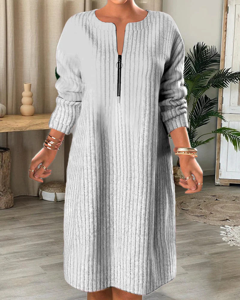 Casual Long Sleeve Sweater Dress Solid Color Zipper Detail Comfortable Fit Winter Fashion for Women OEM Available