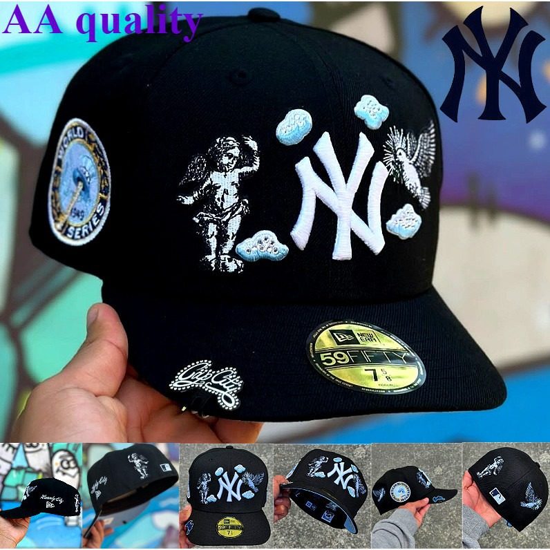 Cross-Border American Ny Fully Enclosed New York Yankees Baseball Cap Embroidered Hip-Hop Closed Flat-Brimmed Hat Sun Protection Without Rhinestones