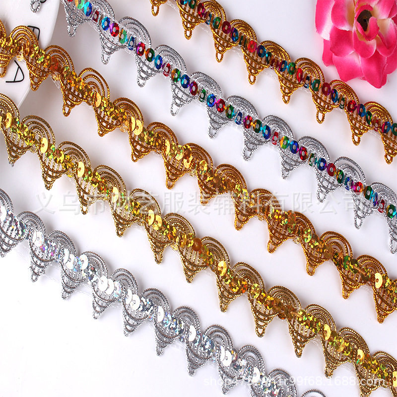 Strength manufacturers wholesale gold and silver lace clothing accessories National pagoda color lace golden sequins lace