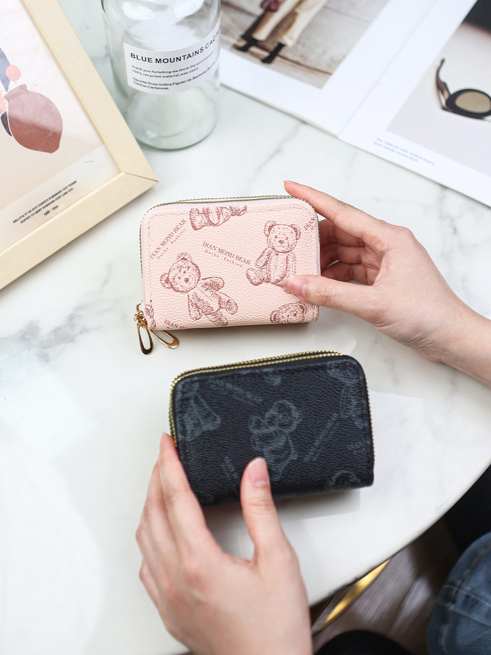 New Korean Style Bear Print Accordion Card Holder Double-Layer Zipper Multi-Functional Card Holder Simple and Fashionable Large-Capacity Wallet