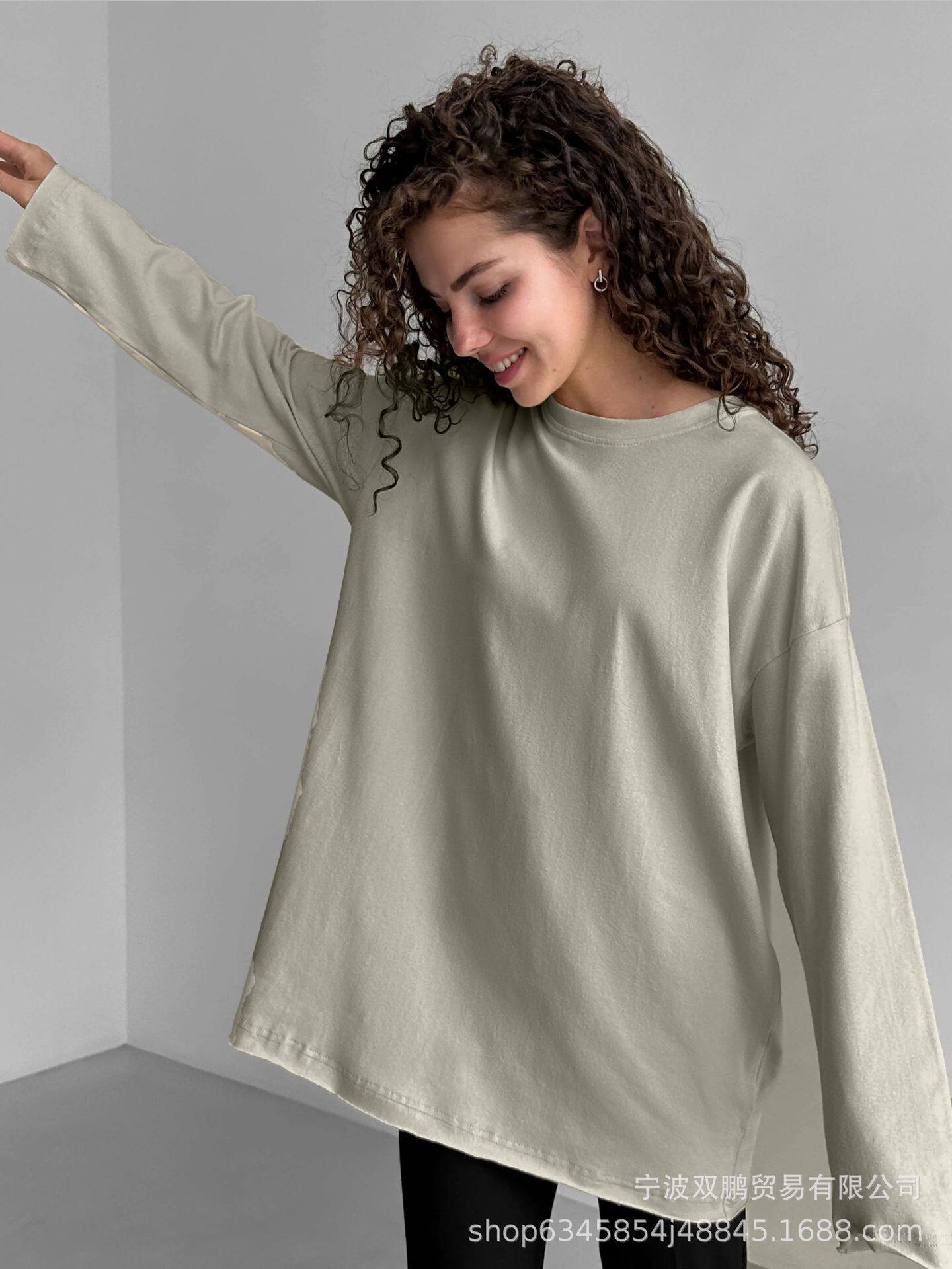 Womens Loose Fit Long Sleeve T Shirt 100 Cotton Distressed Design Casual Style Perfect for Spring and Autumn