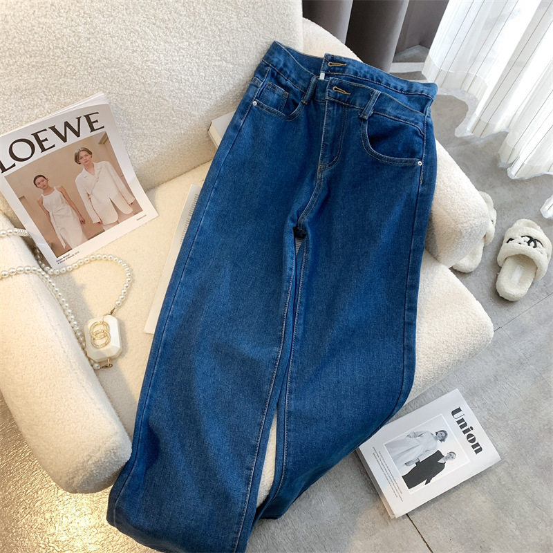 High Waisted Womens Jeans Slimming Wide Leg Design Loose Fit Straight Cut Spring Fashion for Petite Sizes