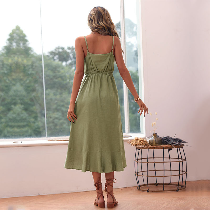Casual Summer Dress Solid Color Irregular Hem Sleeveless Vacation Resort Wear Wholesale Available