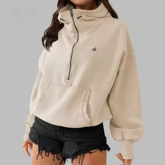 Al Sweatshirt Yoga American Yoga Wear Hooded Women's Outdoor Sports Zipper Shirt Drawstring Long-Sleeved Top Outwear Autumn