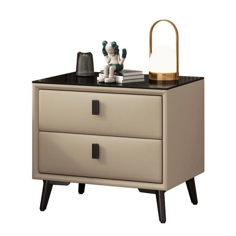 Leather Bedside Table Modern Simple Home Light Luxury Small Multi-Functional Solid Wood Bedroom Storage Bedside Cabinet Storage Cabinet