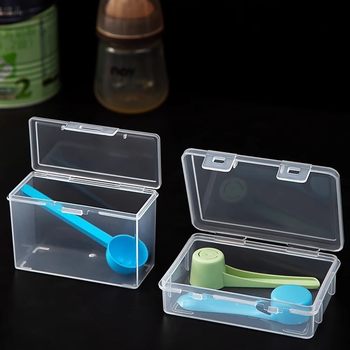 Newborn Milk Powder Spoon Storage Box, Baby Special Pacifier Box, Portable Teether Box with Lid, Small Square Transparent Box