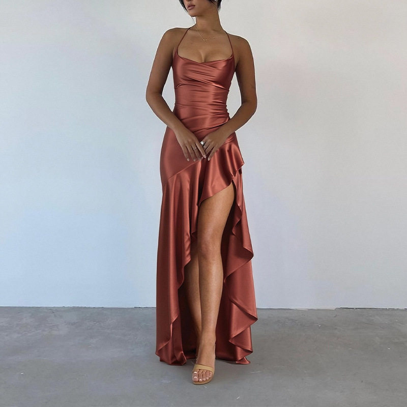 Elegant Solid Color Irregular Hem Dress Womens Summer Collection Stylish and Chic Perfect for Parties and Events