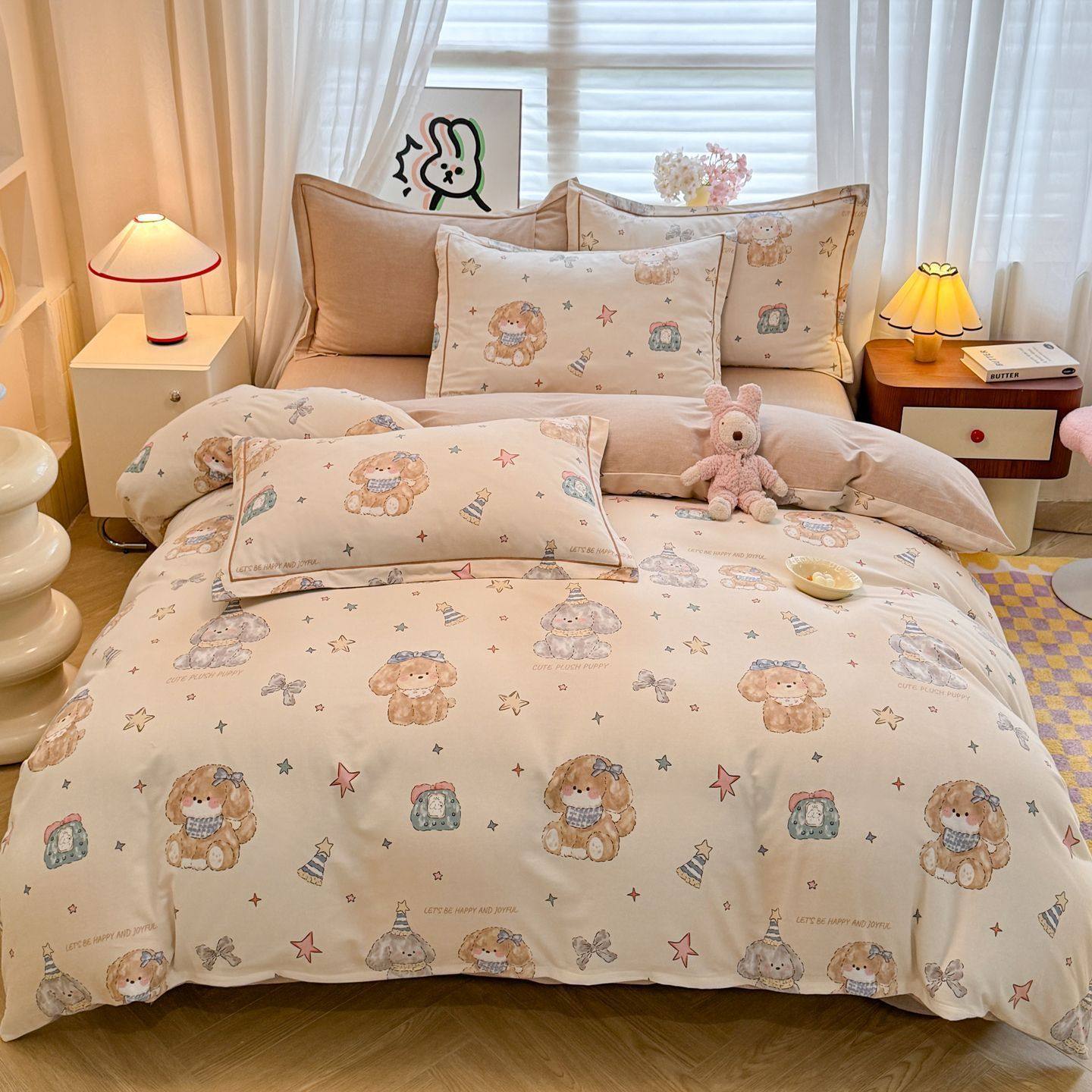 Autumn and Winter Thickeneded Pure Cotton Brushed Bed Bed Sheets Set, Cotton Quilt Cover, Fitted Bed Sheets, Three-Piece Set, Kidsren's Cartoon Bedding