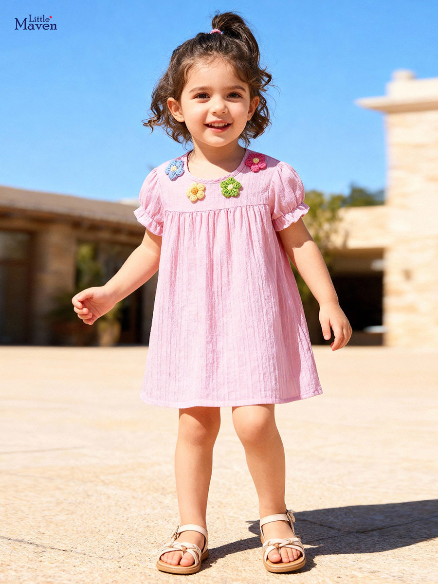 Kids' Dress Wholesale, Summer Short-sleeve Girls' Dress, [Style] Cute Floral Kids' Dress