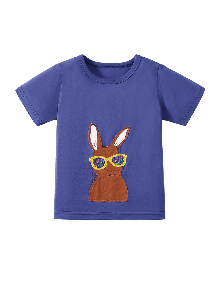 Kids' Summer Rabbit Print T-Shirt, Boys' Cotton Applique Top