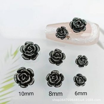 Autumn and Winter Black Series Sparkling Camellia Nail Art Accessories Wholesale Three-Dimensional Rose Flower Wearable Nails Little Flower Elf Star