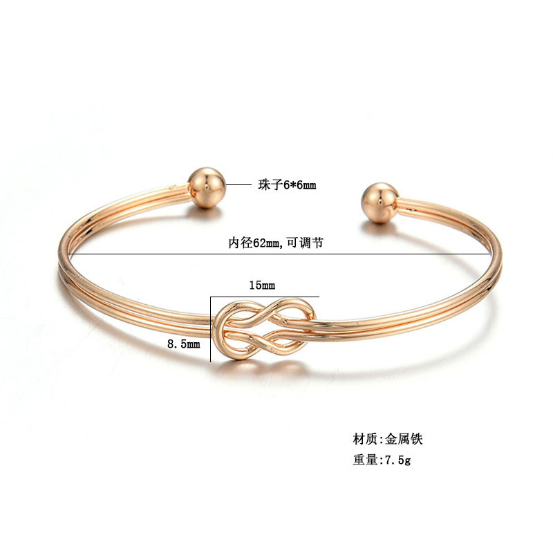 欧美金属爱心打结手镯 女diy手链开口玫瑰金手饰品新娘部落扭结