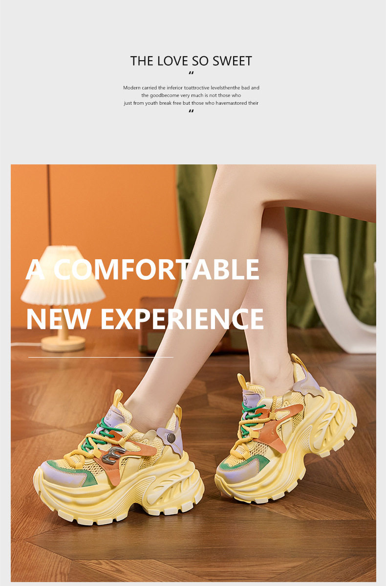Giày sandal nữ cao gót mũi tròn quai ngang đế dày thoáng khí — Xám lưới đơn, Vàng lưới đơn, Hồng lưới đơn chi tiết 10