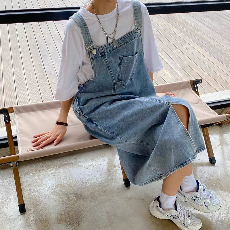 Plus Size Womens Summer Outfit Set Trendy Loose Top Slimming Denim Suspender Skirt Casual Wear for Everyday