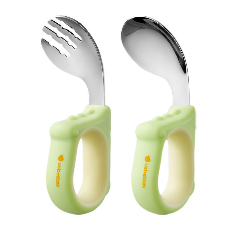 Betis Baby Spoon Stainless Steel Baby Learning to Eat Training Independent Eating Fork Food Supplement Kidsren's Special Short Handle