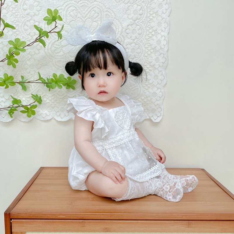Female Baby's Summer Wrap Fart Clothes New Summer Clothes Princess Har Clothes Triangle Climbing Suit Sling Outfit White Lolita