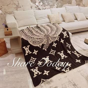 Ins Retro Blanket Half Knitted Sofa Office Lunch Break Living Room Leisure High-Definition Nap Blanket Blanket