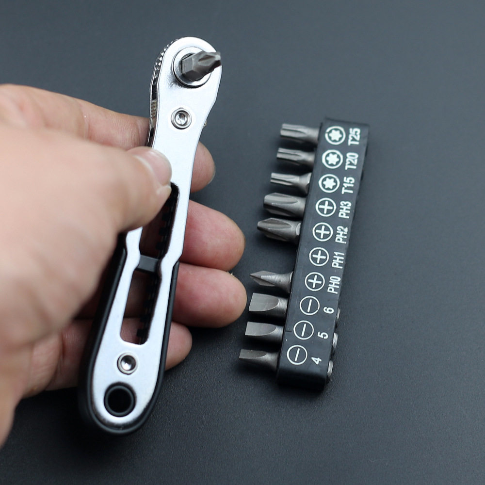 超薄平头双向棘轮螺丝刀套装弯头直角批头套筒工具狭窄用手动