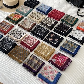 Vintage Mori Style Rose Atmosphere Turban Women's Cotton and Linen Fashionable Small Scarf Seaside Vacation Strapless Square Scarf