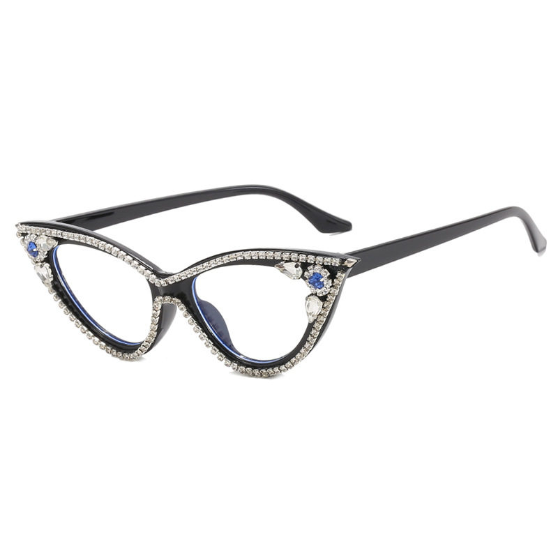 Kedun 2023 New Cat-Eye Rhinestone Flat Glasses for Prom and Party Decoration, European and American Trendy and Unique Eyewear