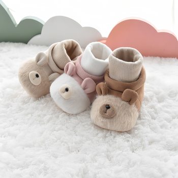 Autumn and Winter Newborn Baby 0-1 Years Old Thickeneded Warm Cartoon Baby Shoes and Socks Integrated Soft-Soled Cotton Shoes for Male and Female Babies