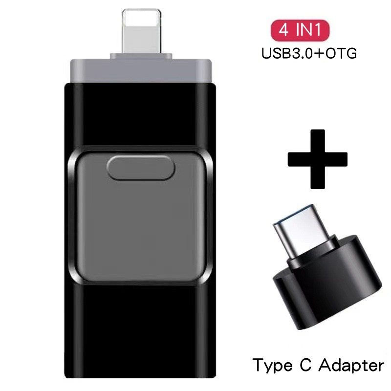 Cross-Border Wholesale E-Commerce 4-in-1 Pingguo Mobile Phone USB Metal Push-Pull Type-C USB Flash Drive Large Capacity USB Flash Drive 2Tb