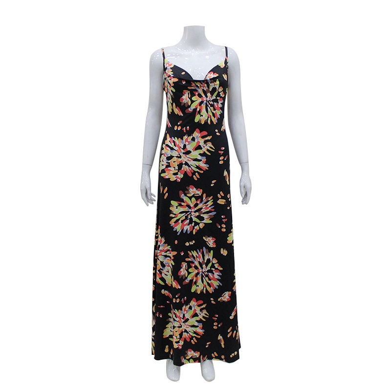 Vintage Floral Maxi Dress Sleeveless Flowy Sexy Neckline Summer Beach Vacation Wear Wholesale Available