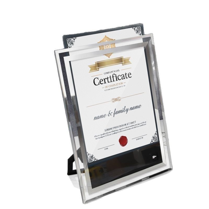 Crystal Glass Photo Frame Modern Simple Honor Certificate Brand Restaurant Living Room Study Certificate Factory Direct Sale