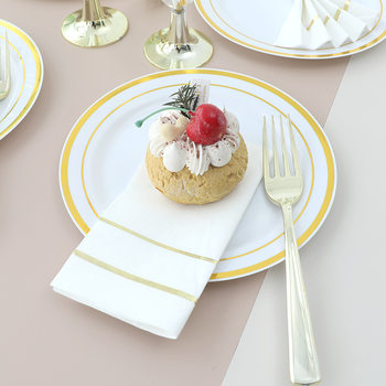 7.5 inch disposable birthday party tableware round plastic dinner plate golden food grade PS plate in stock wholesale