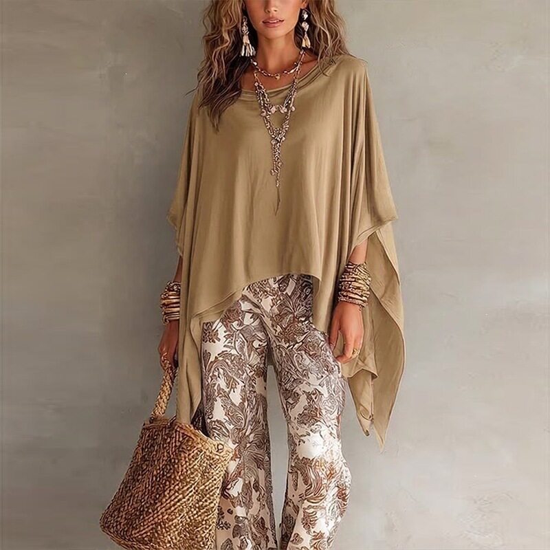 Womens Spring Batwing Sleeve Top Casual Loose Fit Solid Color Perfect for Everyday Wear Wholesale Available