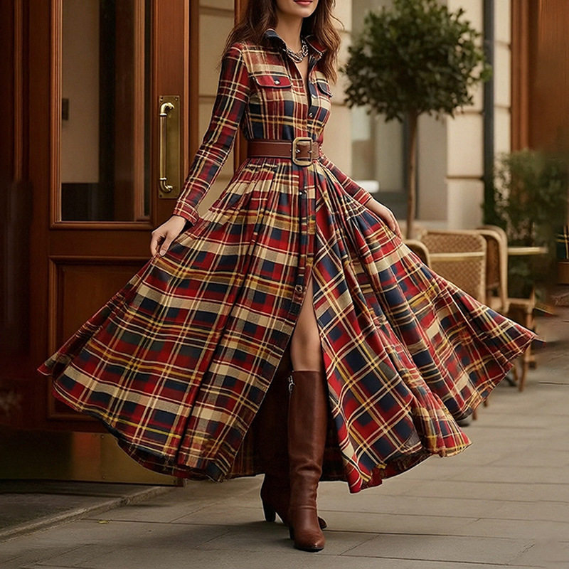 Womens Spring Dress Fashionable Casual Elegant Checkered Slim Fit Perfect for Spring Events Wholesale Available