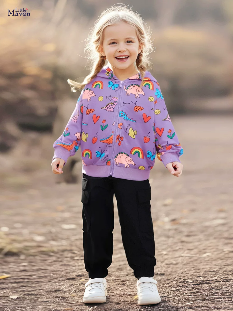 Girls' Hooded Cartoon Top, Autumn Long-Sleeve Jacket