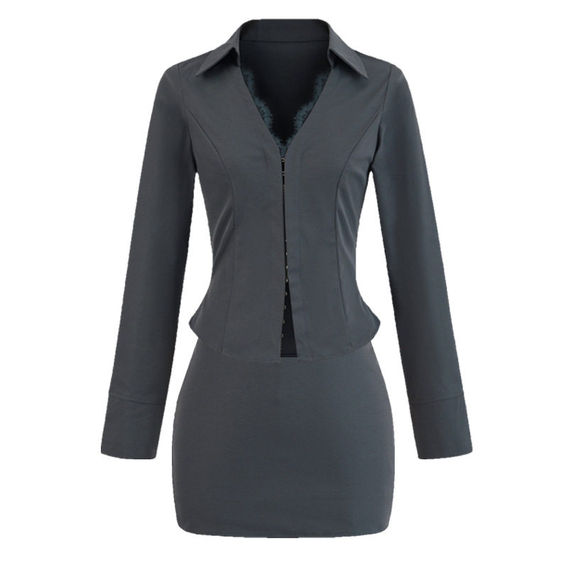 Early Autumn Sexy and Cool Royal Sister Light Mature Long-Sleeved Shirt Women's Hip-Hugging Tight Skirt Professional Sirens Style Two-Piece Set