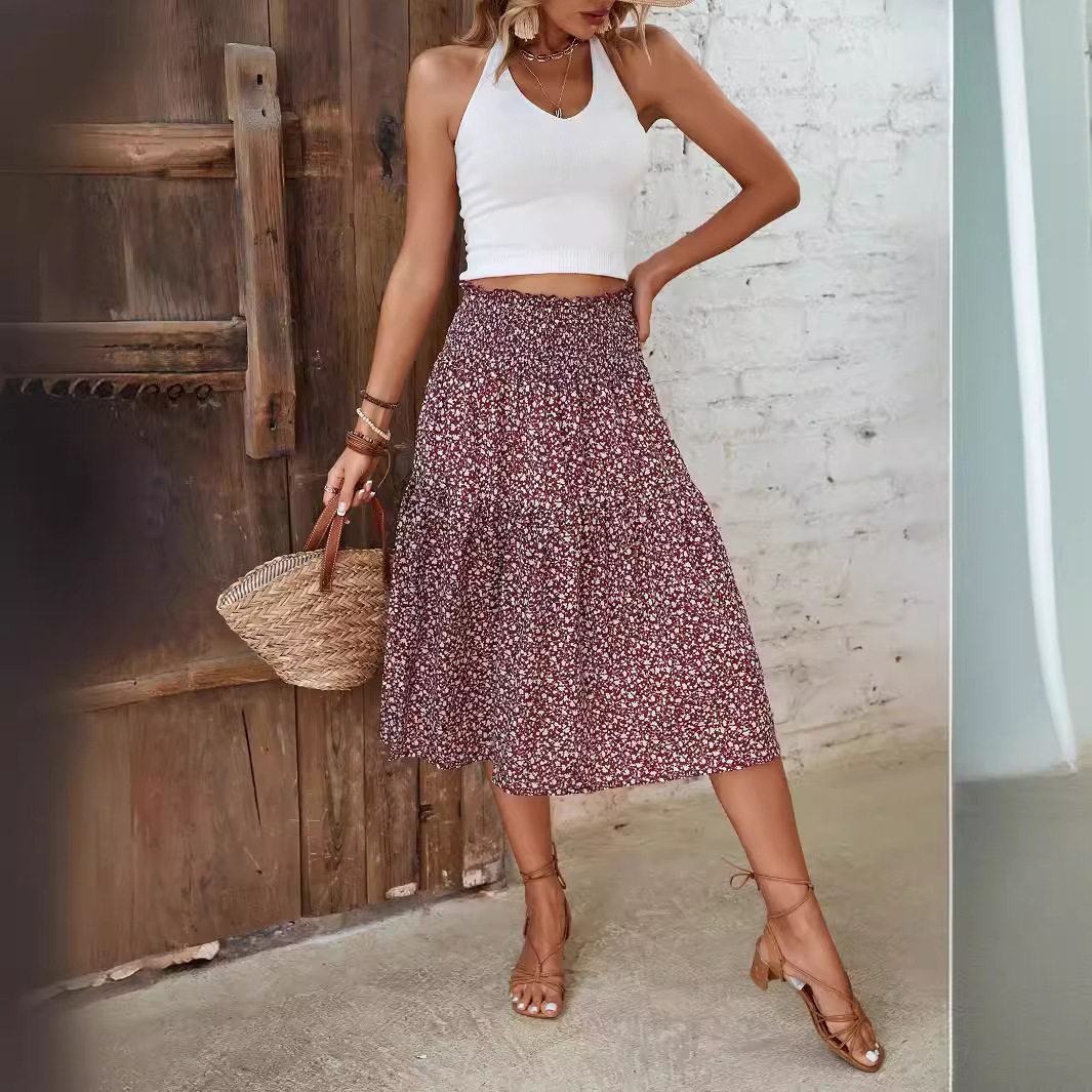 Floral Print Midi Skirt Summer Fashion Lightweight Fabric Stylish Design Perfect for Casual Outings Wholesale